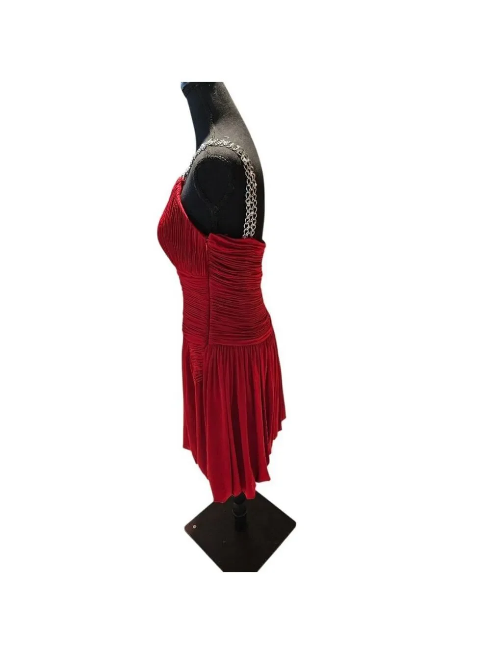 Jovani Red One Shoulder Dress with Silver Chain Rhinestone Strap Size 8 - Picture 6 of 17